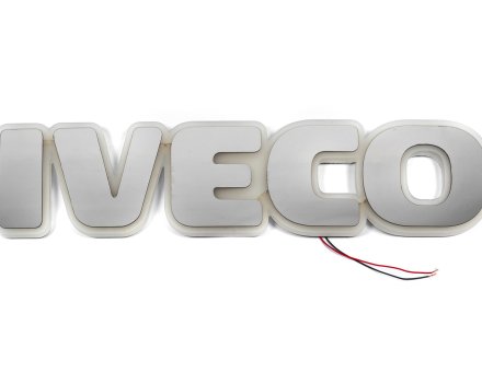 Надпис на решітку Iveco нержавійка з оранжевою підсвіткою (60см.*14см.)