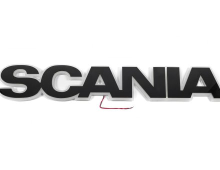 Надпис на решітку Scania чорний з оранжевою підсвіткою (82см.*14см.)