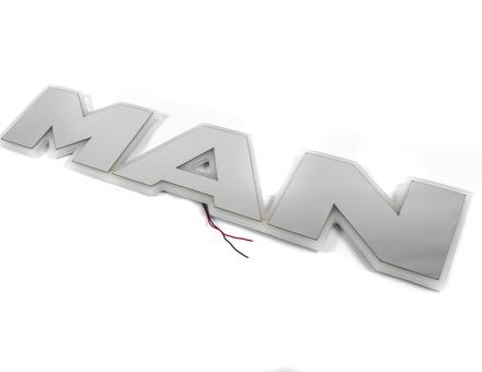 Надпис на решітку Man нержавійка з оранжевою підсвіткою (63см.*13,5см.)