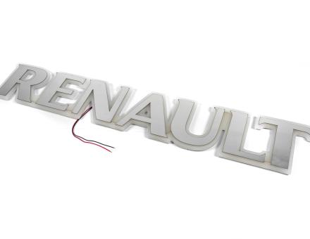 Надпис на решітку Renault нержавійка з оранжевою підсвіткою (79см.*13см.)