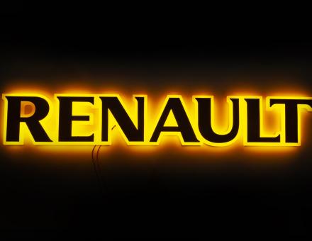 Надпис на решітку Renault нержавійка з оранжевою підсвіткою (79см.*13см.)