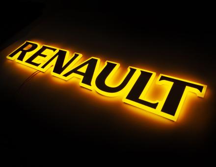Надпис на решітку Renault нержавійка з оранжевою підсвіткою (79см.*13см.)