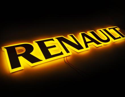 Надпис на решітку Renault нержавійка з оранжевою підсвіткою (79см.*13см.)