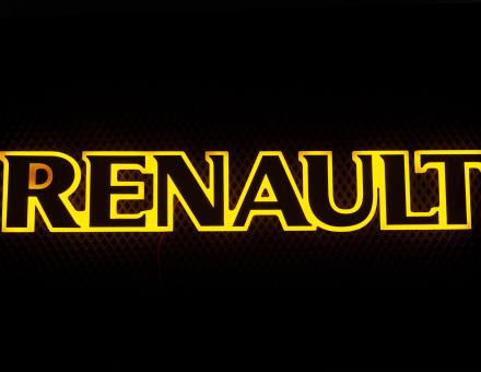 Надпис на решітку Renault нержавійка з оранжевою підсвіткою (79см.*13см.)