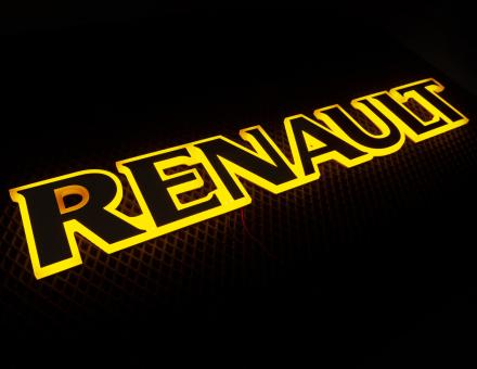 Надпис на решітку Renault нержавійка з оранжевою підсвіткою (79см.*13см.)