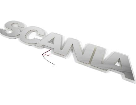 Надпис на решітку Scania нержавійка з оранжевою підсвіткою (82см.*14см.)