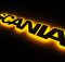 Надпис на решітку Scania нержавійка з оранжевою підсвіткою (82см.*14см.)