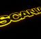 Надпис на решітку Scania нержавійка з оранжевою підсвіткою (82см.*14см.)