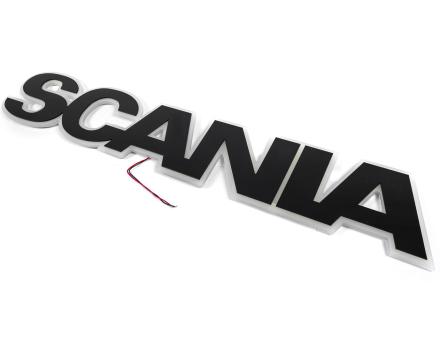 Надпис на решітку Scania чорний з оранжевою підсвіткою (82см.*14см.)