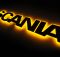 Надпис на решітку Scania чорний з оранжевою підсвіткою (82см.*14см.)